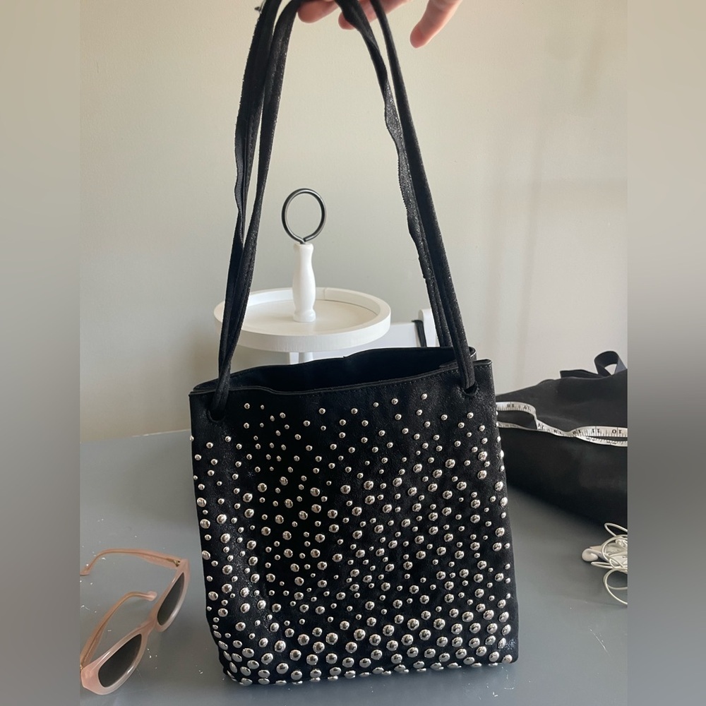 ZARA  BLACK  STUDDED TOTE BAG - Picture 5 of 6